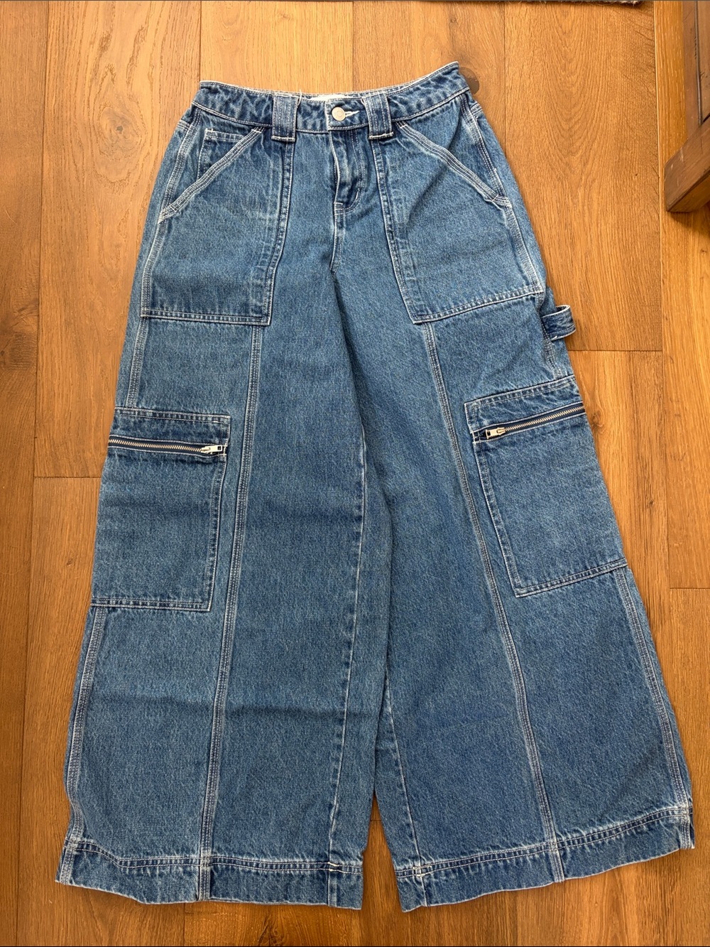twik Wide-Leg Cargo Denim Jeans - Blue